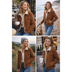 Cotton On Sherpa Lined Inner Flannel 4 Pocket Corduroy Jacket Tan Size Small